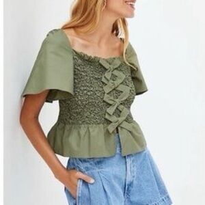 ANTHROPOLOGIE Mare Mare Smocked Bow Tie Tank Top Size XS C105